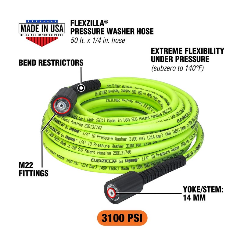 Flexzilla Pressure Washer Hose with M22 Fittings, 1/4 in. x 50 ft., ZillaGreen - HFZPW3450M-E - Image 2